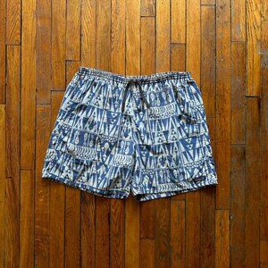 2000s Patagonia Swim Trunks Shorts Men‎ XL Blue Cream Geometric Fish Beachwear